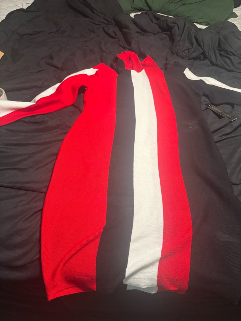 Colorblock Red, Black & White Bodycon Dress